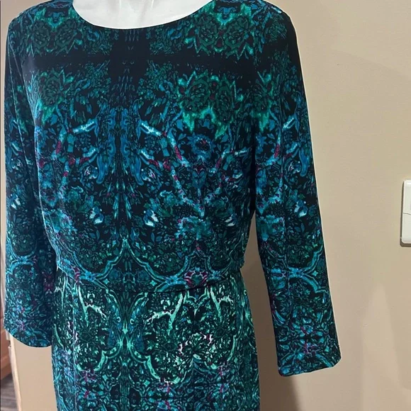 Maggy London Teal and Navy Long Sleeve Dress - Picture 2 of 12